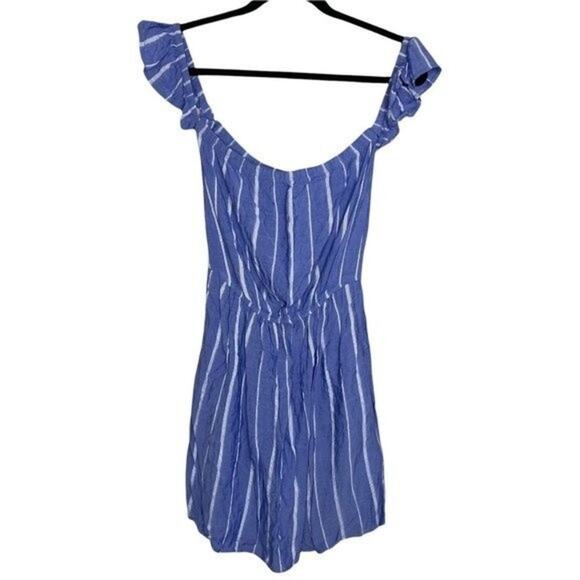 American Eagle Blue Striped Off the Shoulder Dress Small - Picture 1 of 8